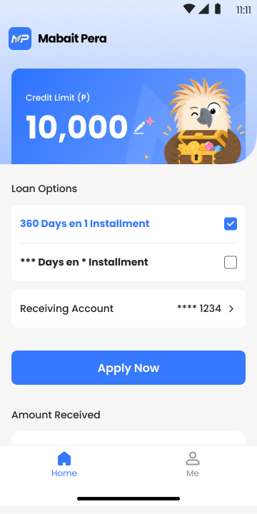 Mabait Pera loan amount and term selection screen screenshot
