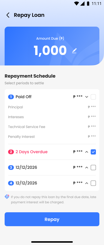 Mabait Pera repayment schedule screen screenshot