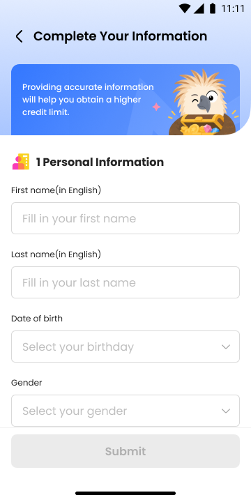 Mabait Pera information form screen screenshot
