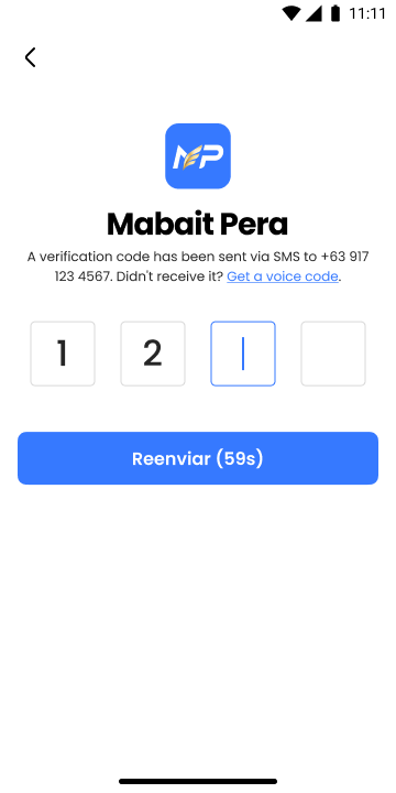 Mabait Pera phone login screen screenshot
